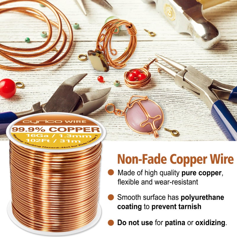 cyrico 99.9% Pure Copper Wire  16 Gauge 102 Feet Solid Copper Wire for Jewelry Making Crafts  Electroculture Gardening Antenna  Cyrico Bendable Soft Copper Wire for Plants - Image 3